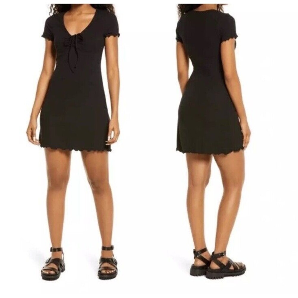 BP Tie Front Lettuce Edge Minidress Black Size Large
